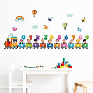 壁の装飾カラフルな数字漫画列車の壁のステッカー保育園の部屋の部屋の装飾アート幼稚園取り外し可能なPVCデカールDIYポスター壁画D240528