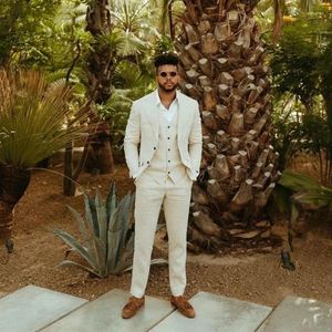 Abiti da uomo Summer Linen Wedding for Uomini da 3 pezzi Blazer Set Blazer Siemi di smoking maschio Costume Homme Mariage Giacca Pant