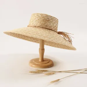Breda randen hattar kvinnor strand sol hatt stort halm med rep deco platt topp sommarbåt prestanda poshoot visa uppf 50