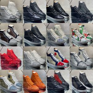 Med ruta 2024 Red Bottomies Shoes Platform Casual Shoes High Tops Loafers Rivets låg studerad anpassningsbar i 200 färger Mens Women Fashion Sneakers Trainers 6G3L