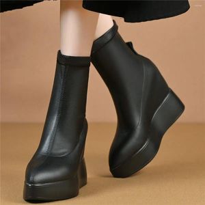 Boots 2024 Platform Pumps Shoes Women Genuine Leather Wedges High Heel Ankle Female Pointed Toe Fashion Sneakers Casual