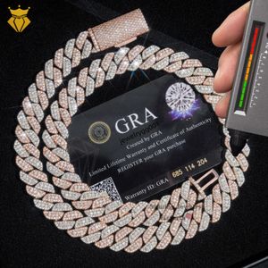 Rose gold plated two tone iced out 10mm 13mm 15mm 925 sterling silver pass diamond tester hip hop jewelry vvs moissanite cuban link chain
