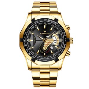 FNGEEN Brand White Steel Quartz Mens Watches Crystal Glass Watch Date 44MM Diameter Personality Luxury Gold Stylish Man Wristwatches 283R