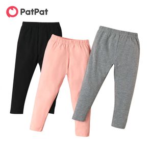 PatPat 3-Pack Toddler Girl 100% Cotton Solid Color Elasticized Leggings L2405