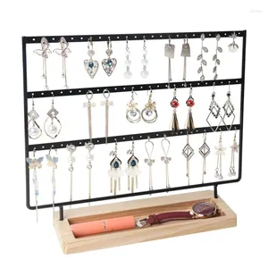 Smyckespåsar örhänge Organiserare 3-Tier 75 Hål Display Stand Metal Holder With Wood Basic Necklace