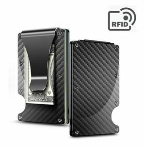 MENS RFID Blockering av kolfiber Ridge Plånböcker Money Clip Front Pocket Bank Kreditkort Holders Minimalistiska Antimagnetiska handväska Kort5942230