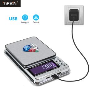 High Precision Jewelry Scale 1000g600g200gX001g Digital LCD Count Electronic Stainless Pocket Kitchen Scales USB Charge 240527