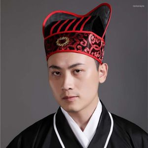 Berets Adult Men Ancient Hat Chinese Traditional Headdress Hanfu Yellow Red Vintage Cosplay Outfit For 2651