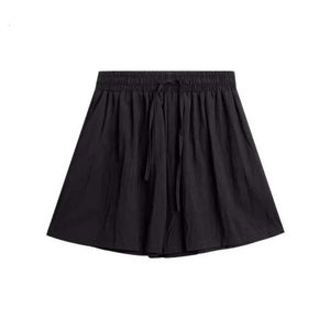 Cotton Summer Loose High Maist Slim Casual Shorts för kvinnor med aprikos dragkammare lat stil a-line breda benbyxor 111