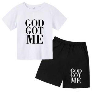 T-shirts kläder sätter runda halsade gud låt mig skriva ut barns sommar t-shirt set bekväm 2-13 år gamla barns t-shirt topp shorts set wx5.27