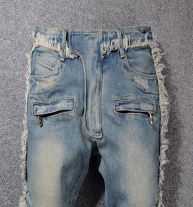 Ny ankomst vinterman designer jeans klassisk rak cyklist mager jeans oss storlek 2940 byxor berömda märkes blixtlås manschetter byxor 1163203