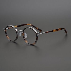 Japanese Hand-Made Hollow Pure Titanium Acetate Retro Round Glasses Frame For Men Women Optical Prescription Myopia Eyeglasses Fashion 248b