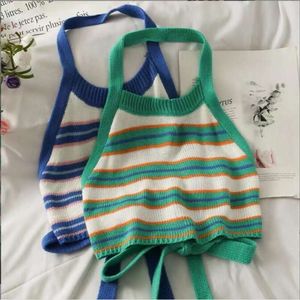 2022 Hot Sale Kids Sticked Backless T-shirt Summer Autumn 100% Cotton Fashion Girls Striped Vest Top 3-8T Baby Clothes L2405