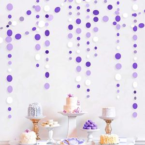 Banners Streamers Confetti Purple White Birthday Wedding Baby Bridal Party Decorations Paper Circle Love Garland Lavender Hanging Polka Leaf Streamer d240528