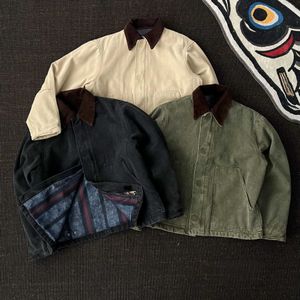 Men's Sweaters US heavy industry loose fitting Detroit retro mens work jacket Korean fashion street clothing Q240527