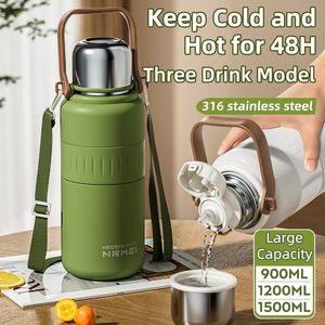 304 Stainless Steel Thermos Bottle Outdoor Portable Thermal Water with Carry Sleeve Large Capacity Sport Vacuum Flasks 240528