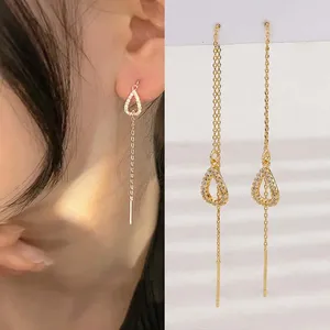 Dingle örhängen mode droppe öronlinje lång hängande för kvinnor guld färg zirkon kristall piercing tråd örhänge tillbehör smycken