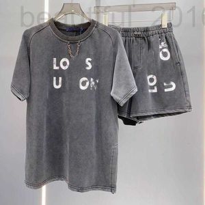 Women's Two Piece Pants designer 2024 Summer New Product Cotton Letter Short sleeved Set Top Neckline Chain Decoration 7OOS