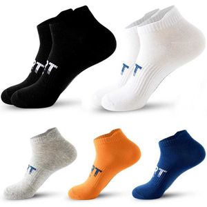 Meias masculinas 5 pares meias de tornozelo masculino letras atléticas de moda imprimem meias de algodão fino respirável confortável malha casual meia Y240528