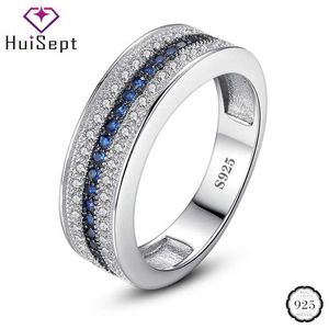 バンドリングHuisept Fashion Ring 925 Silver Jewelry Sapphire Zircon Gemstone Womens Wedding Promise Parts Parts Wholesale Decoration Ring J240527