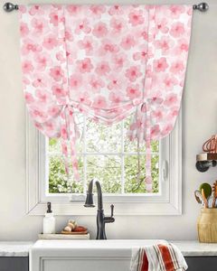 Curtain Pink Watercolor Floral Texture Window For Living Room Home Decor Blinds Drapes Kitchen Tie-up Short Curtains
