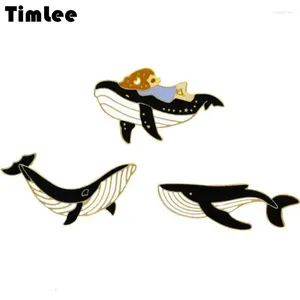 Broches timlee x193 desenho animado adorável pingando balejas de baleia de metal pinos de moda acessórios de moda por atacado