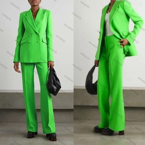 Women's Two Piece Pants Classic Green Women Blazer Casual Peaked Lapel Double Breasted Jacket 2 Pieces Office Lady Prom Custom Made Suits