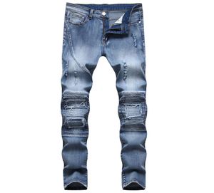 Menne stałe kolory dżinsy Mid talii swobodny dopasowanie Rucha szczuple plisowane spodnie ołówkowe spodnie do spodni zewnętrznych dla Me6321800