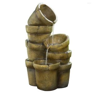 Garden Decorations 3 Tiered Floor Water Glazed Pots Fountain With LED Lights And Pump For Outdoor Patio Backyard