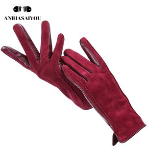 Five Fingers Gloves Good quality touch gloves color winter womens leather genuine suede 50% 2007 221119 269V