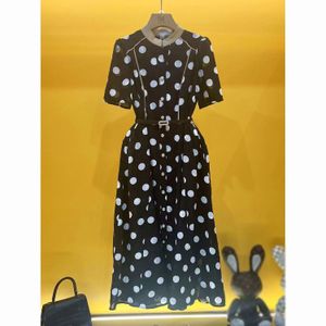 Designer High quality star dress with elegant temperament Polka Dot black white slimming print bright silk waist short sleeve ladies skirt Party dress Play dress