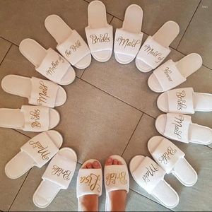 Party Favor Personalised Wedding Bridal Slippers Bride Bridesmaid Gift Hen Weekend Open Toes Spa Rose Gold Foil Gold/Silver