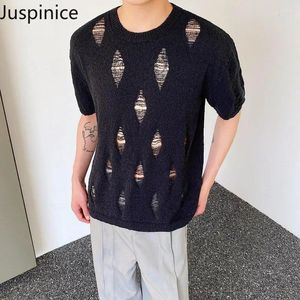 Men's Sweaters Summer Knitted Short-sleeved T-shirt Loose Casual High Street Personalized Half-sleeved Men Tops Male Clothes