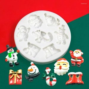 Bakning mögel Santa Snowmans fondant choklad mögel kaka toppers verktyg julprydnad silikon mögel lätt att rengöra