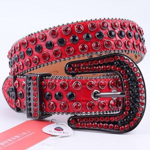 Paski oryginalne skórzane czerwone kratę krążkowe luksusowy projektant Cowboy Bling Dimond Studded for Woman Man Cinturones para hombre 2076