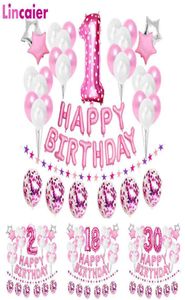 37pcs Pink Nr. 1 2 3 4 5 6 7 8 9 Jahre alte Luftballons Alles Gute zum Geburtstag Party Dekorationen Kinder Baby Mädchen Prinzessin 15 16 18 30 40 2115953695