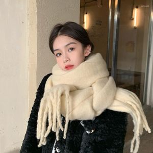 Szaliki Chenkio Winter Winted Scarf koreańsko -mody mohair miękkie pogrubienie imitacja kaszmirowa szal hidżab 277f