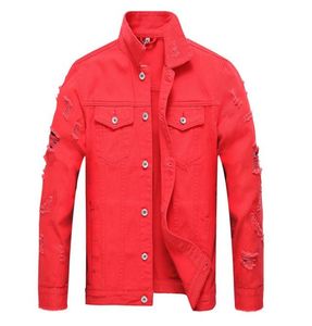 Ny RedBlackwhite Pink Ripped Denim Jeans Jackets Hip Hop Streetwear Holes Casual Fashion Men Women Distessed Solid Coat 3XL6486598
