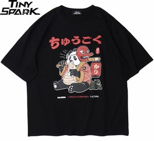 2020 Japon Sokak Giyim Tişörtlü Erkekler Hip Hop Komik Yağ Panda Samurai Tshirt Yaz Kısa Kollu Tshirt Harajuku Pamuk Tees New9923724