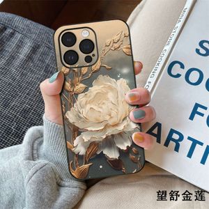 Lotus dourado adequado para maçã 14 capa de telefone iPhone 13 PROMAX NOVA 15 LUZ LUZUGH MULHERS 12 estilo chinês