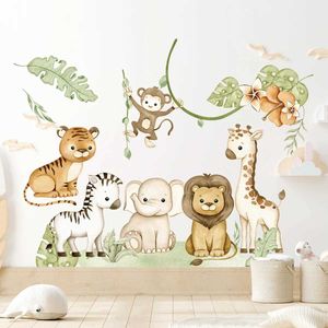 Decoração de parede desenho animado animal macaco adesivos de parede para crianças quarto de bebê decoração de parede decalques de parede decalques berçários papel de parede de jardim de infância d240528