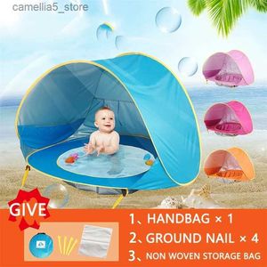 Toy Tents Baby Beach Tent UV-protecting Sunshelter with Pool Waterproof Pop Up Sun Awning Tent Outdoor Camping Beach Sunshade for Baby Kid Q240528