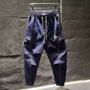 Męskie spodnie męskie dżinsy w stylu amerykańskim hip-hop High Street Modny stały kolor luźne spodni ładunkowy 2024 wiosna i lato J240527