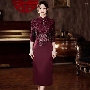 Ubranie etniczne Yourqipao w chiński styl Ulepszona sukienka Bankiet ślubna Cheongsam dla matki Qipao