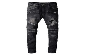 Men Jeans New Fashion Mens Stylist Black Blue Jeans Skinny Ripped Destroyed Stretch Slim Fit Hop Hop Pants With Holes For Men9073520
