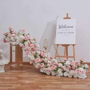 2M White and Green Faux Floral Wedding Table Flowers Wedding Table Decor Artificial Flower Row Backdrop Wedding Event Background Decor