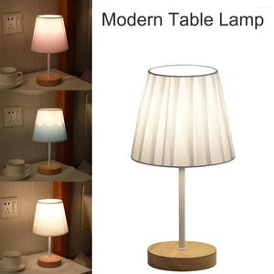 Tischlampen moderne Lampe 2500-3000K Weiche Augenschutz Bett mit Holzbasis-Stofflampenschirm USB Power Powered Home Dekoration