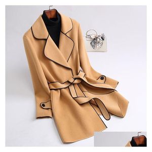 Women'S Wool Blends Oc440M20 Womens Wrap Coat Winter Commuting Attire Double-Sided Cashmere With Medium Length Contrasting Drop De Dhcd7