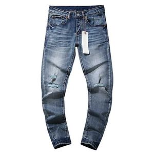 Mäns jeans toppkvalitet lila roca märke jeans 2024SS Nytt modemärke retro antik elastiska täta byxor mens casual trasiga koppar jeans j240527