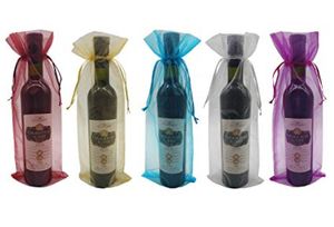 Sheer Organza Wine Bags 55x145 tum återanvändbar enkla flaskomslagsklänningar Fest förpackning Baby Shower Wedding Favors Prover Dis1738379